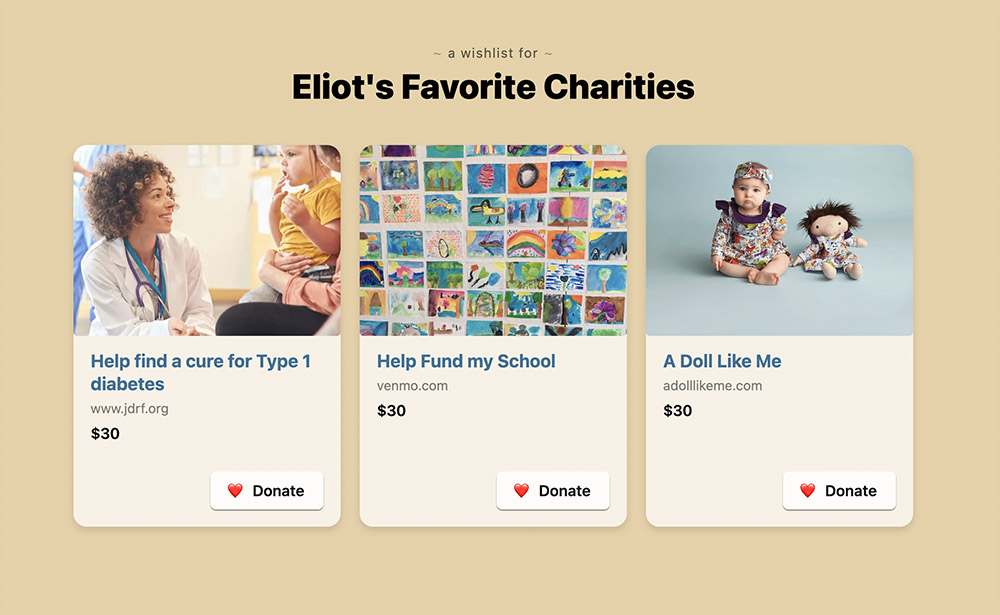Screenshot of a charity example.
